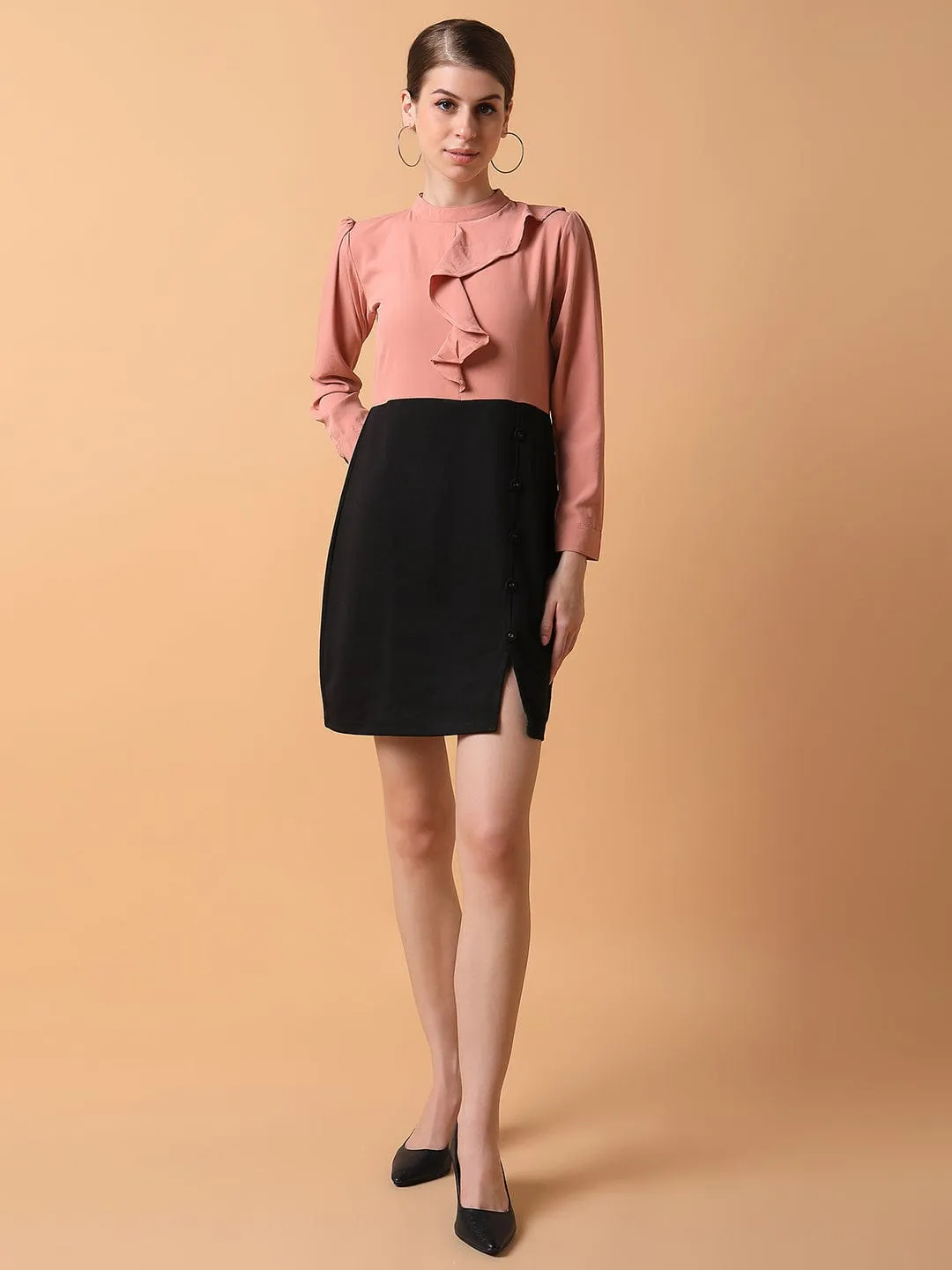 Women's Peach Long Sleeves Sheath Dress Active Outfit Sustainable-Lining