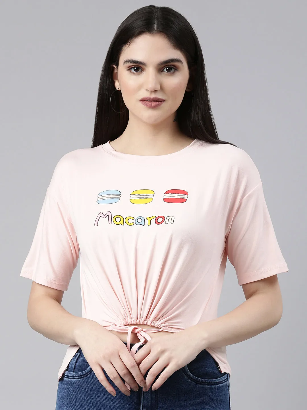 Thermal regulation Women's Peach Typography Printed Cotton Crop Top