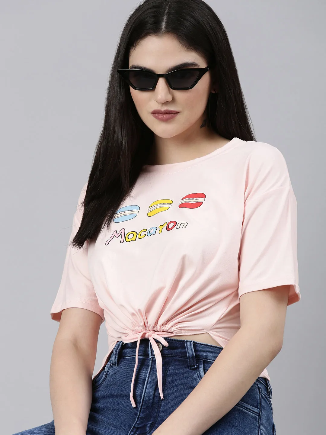 Women's Peach Typography Printed Cotton Crop Top Fit Flex Stylish Design