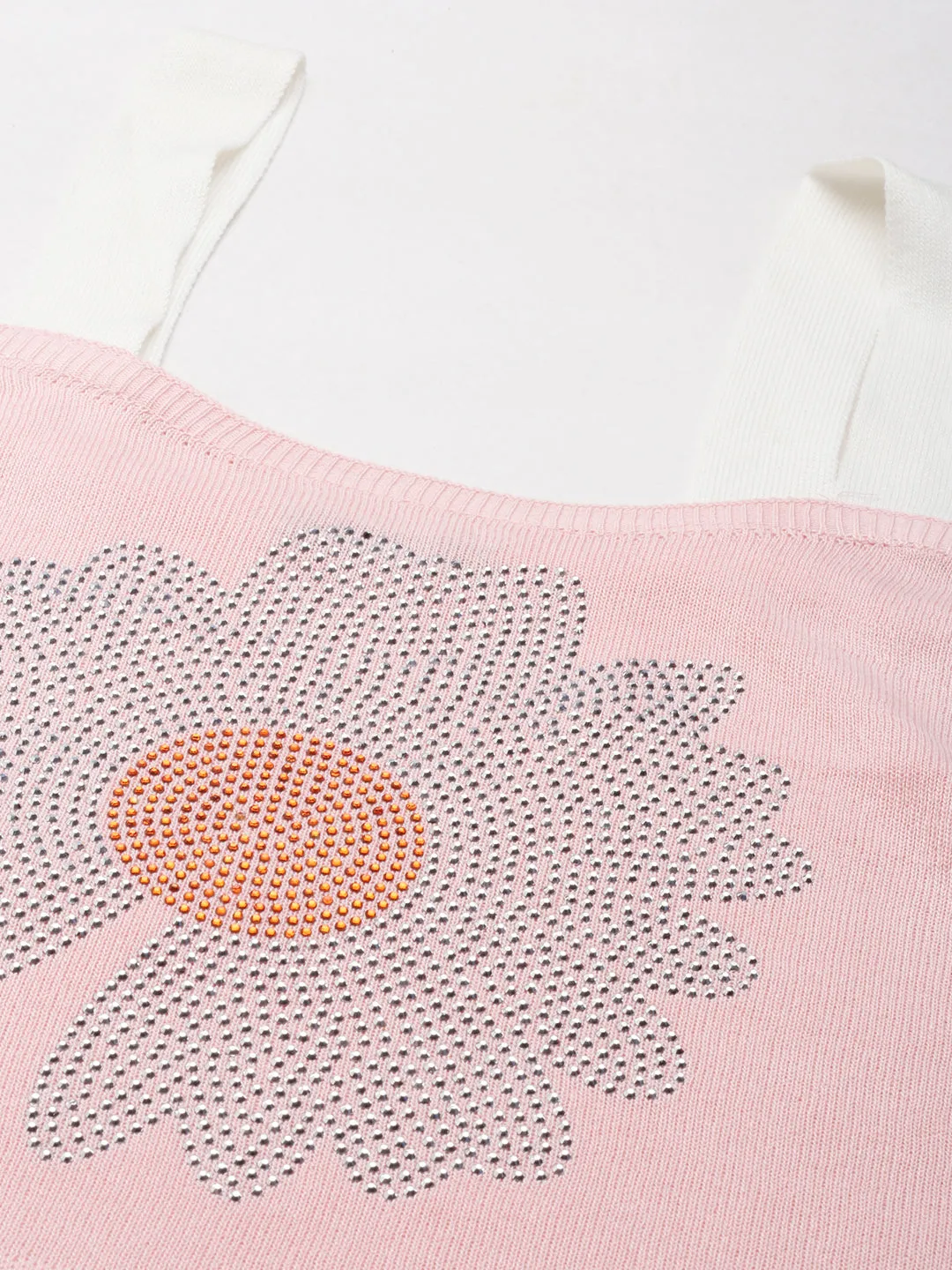 Light and Breathable Women's Pink Embellished Acrylic Sleeveless Crop Top