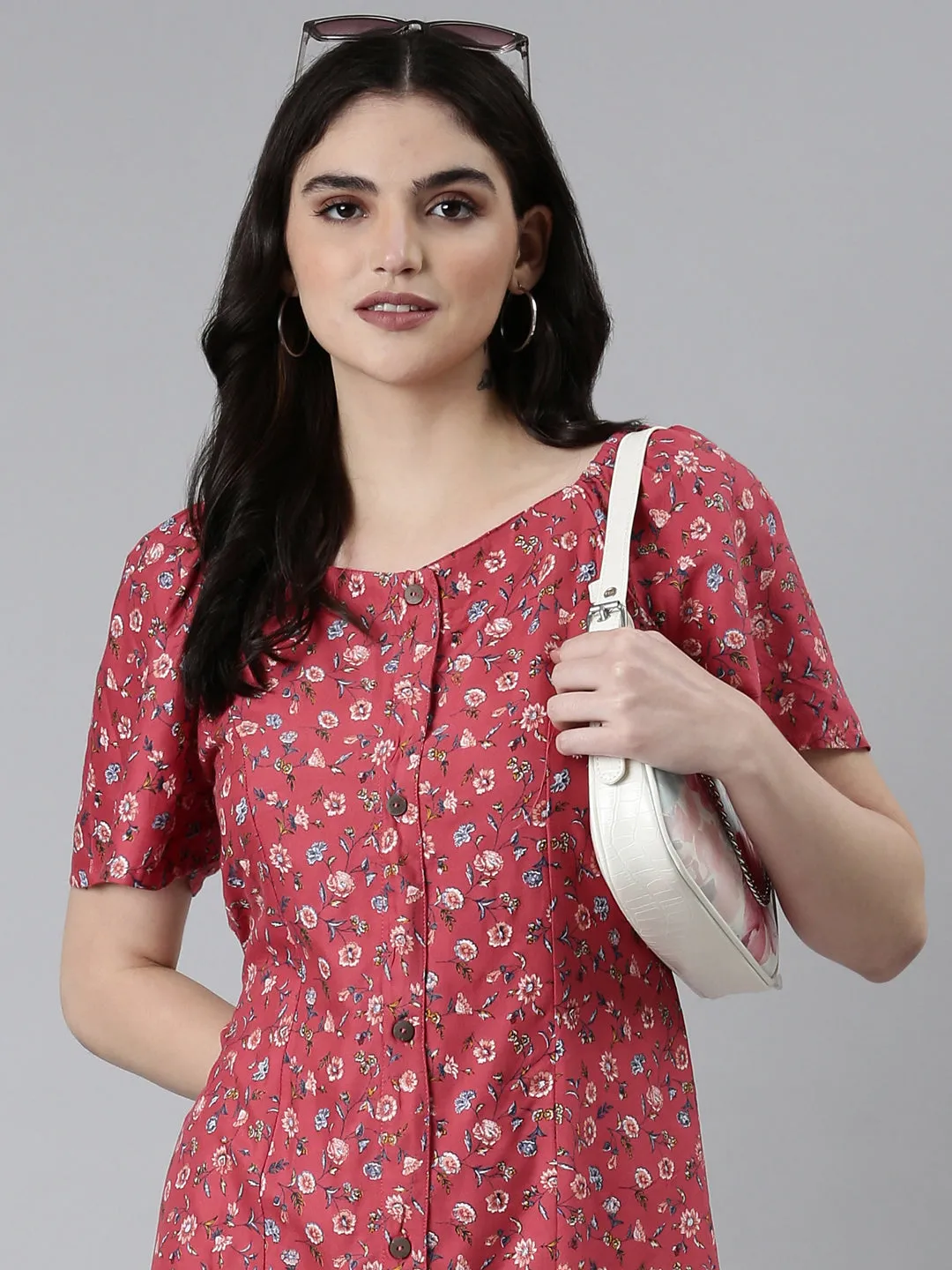 Cozy Style Women's Pink Floral Fit and Flare Dress