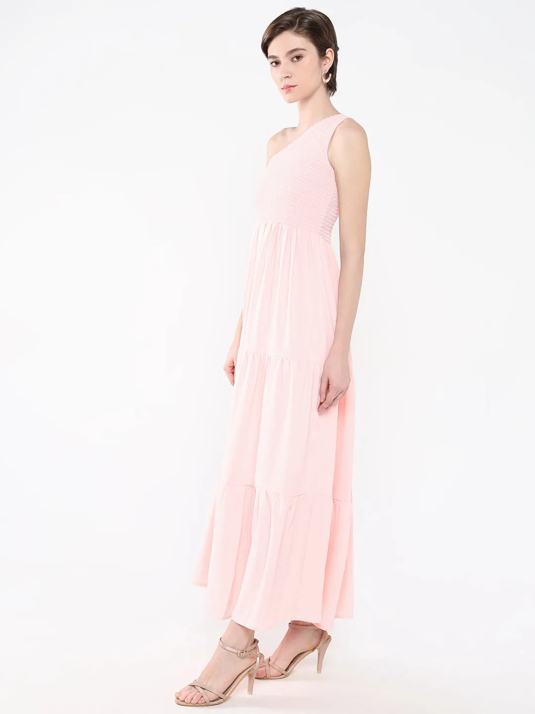Hot Now Smooth Design Women's Pink One Shoulder Fit & Flare Maxi Dress