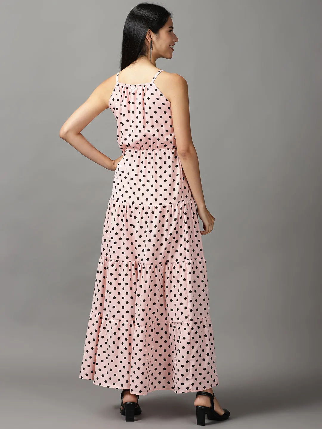Gentle Aesthetic Women's Pink Polka Dots Printed Fit & Flare Dress
