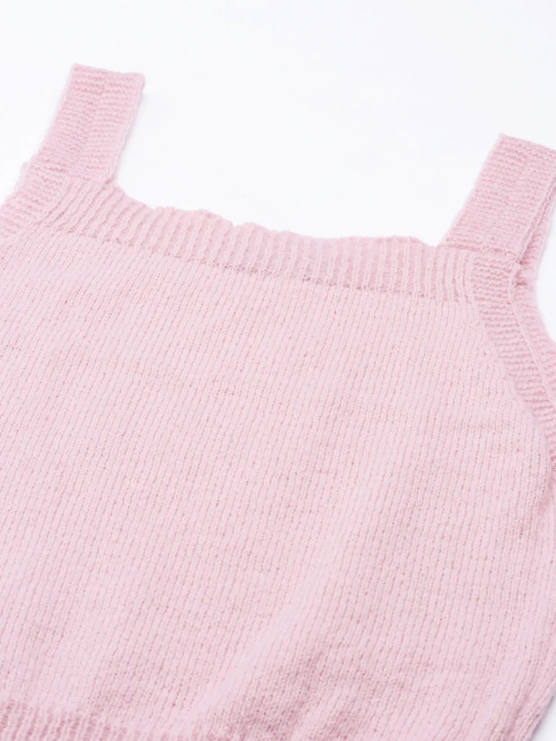 Women's Pink Shoulder Straps Fitted Crop Top dry cleanable Sleek Waist