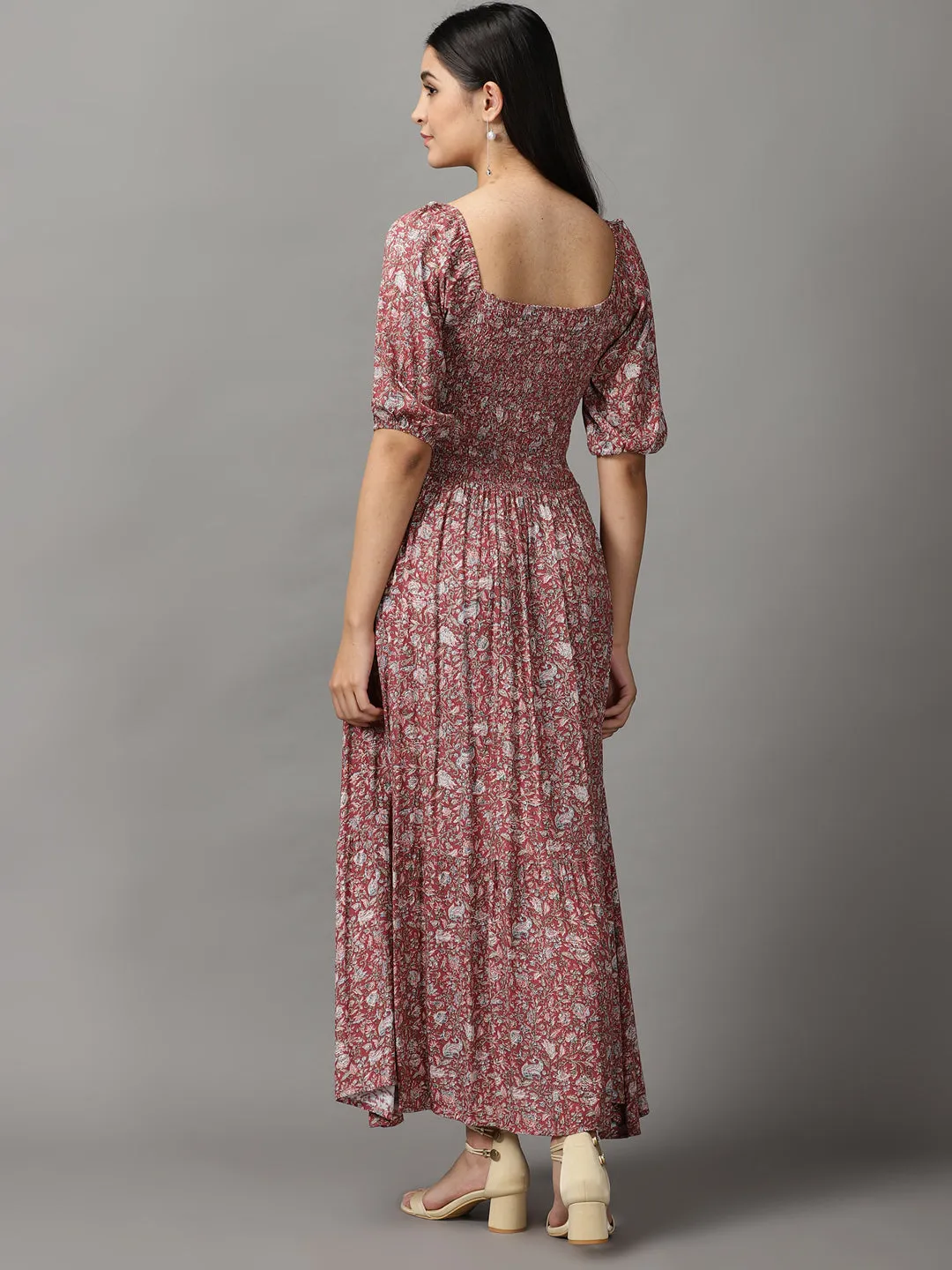 Women's Purple Floral Fit and Flare Midi Dress Bold Look Weekend Chic