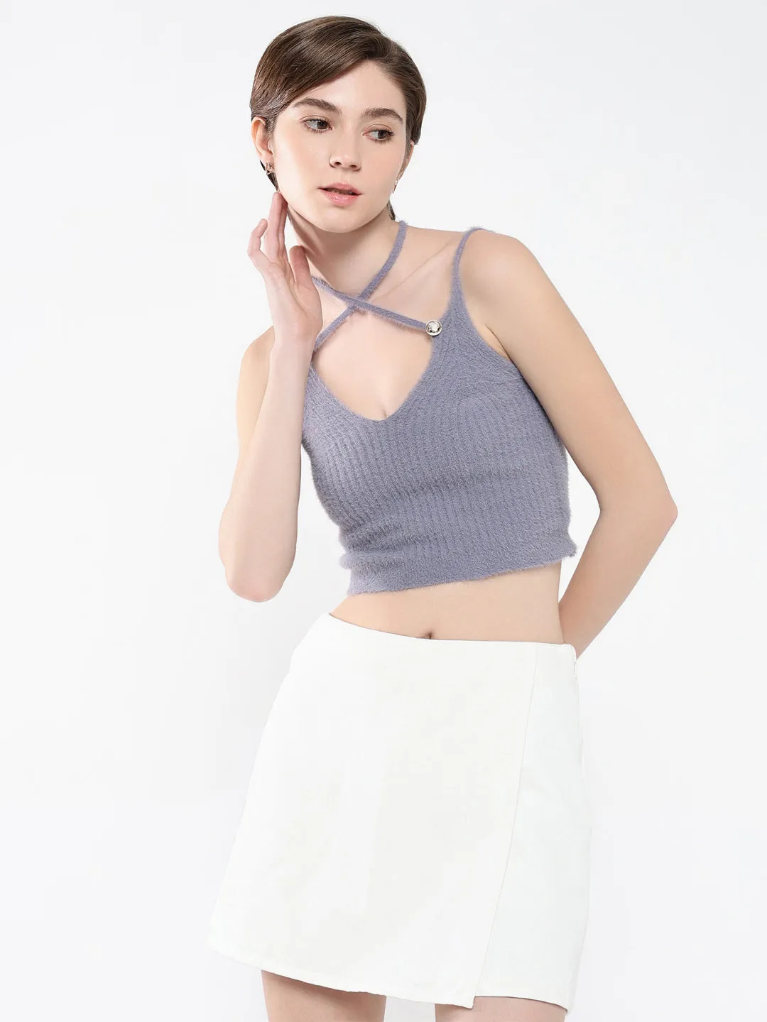 Women's Purple Tie-Up Neck Acrylic Top Personalized Seasonal Comfort