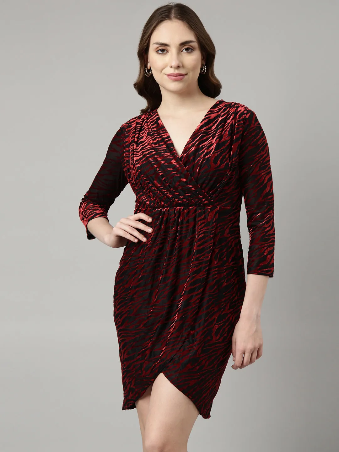 Women's Red Abstract Print Bodycon Dress Social Ease