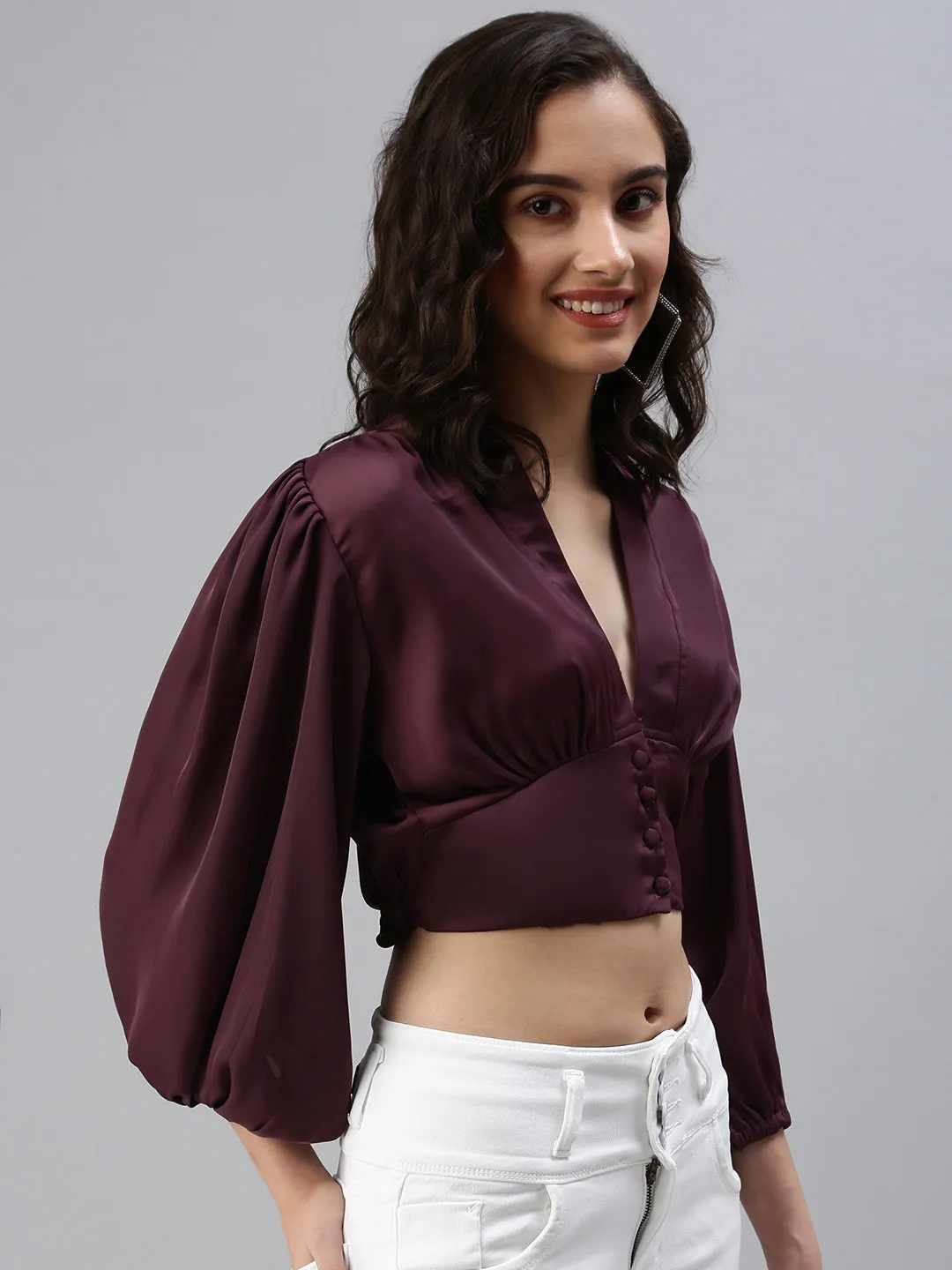 Women's Red Blouson Crop Top Casual Choice Wear Classic Comfort Style