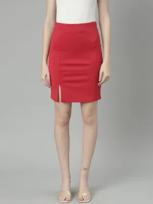 Retro Style Refined Texture Women's Red Front Slit Pencil Mini Skirt