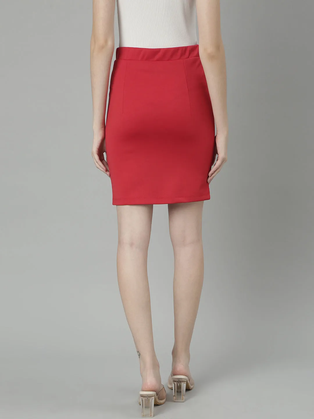 Women's Red Front Slit Pencil Mini Skirt Classic Touch