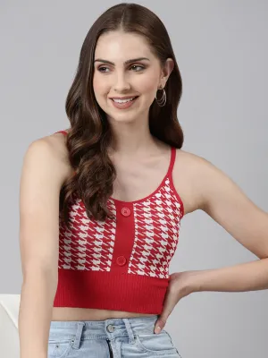 Women's Red Geometric Print Crop Tank Top Relaxed Layers Easter