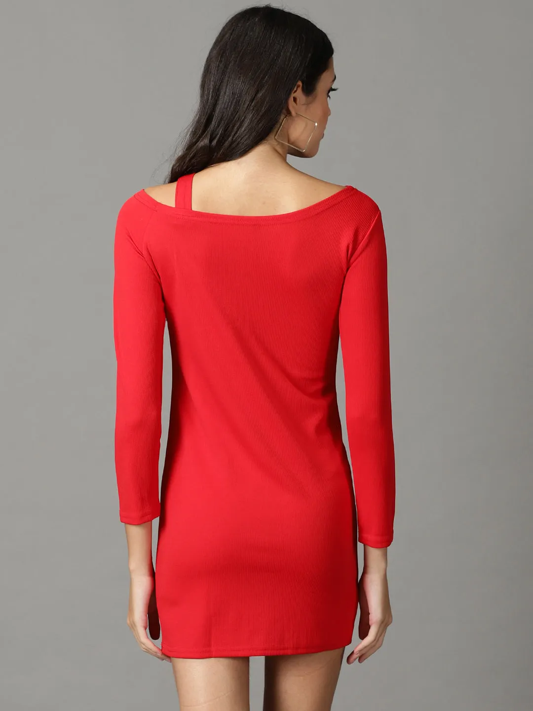 Charming Style Women's Red Long Sleeves Acrylic Mini Jumper Dress