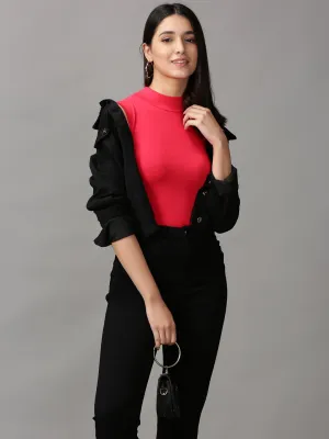 Women's Red Sleeveless High Neck Top Relaxed Waistband Comfortable Layering