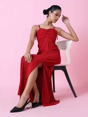 Women's Red Solid Crepe Ready to Wear Maxi Dress Dressy Glow Balanced Look