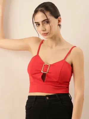 Casual Comfort Women's Red Sweetheart Neck Bralette Crop Top