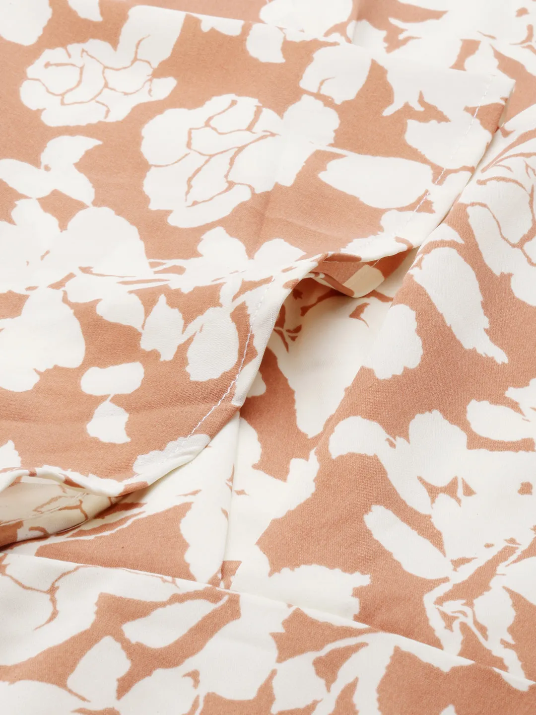 London Edge Empire Waist Women's Rust Floral Printed V-Neck Flared Sleeve Kaftan Dress