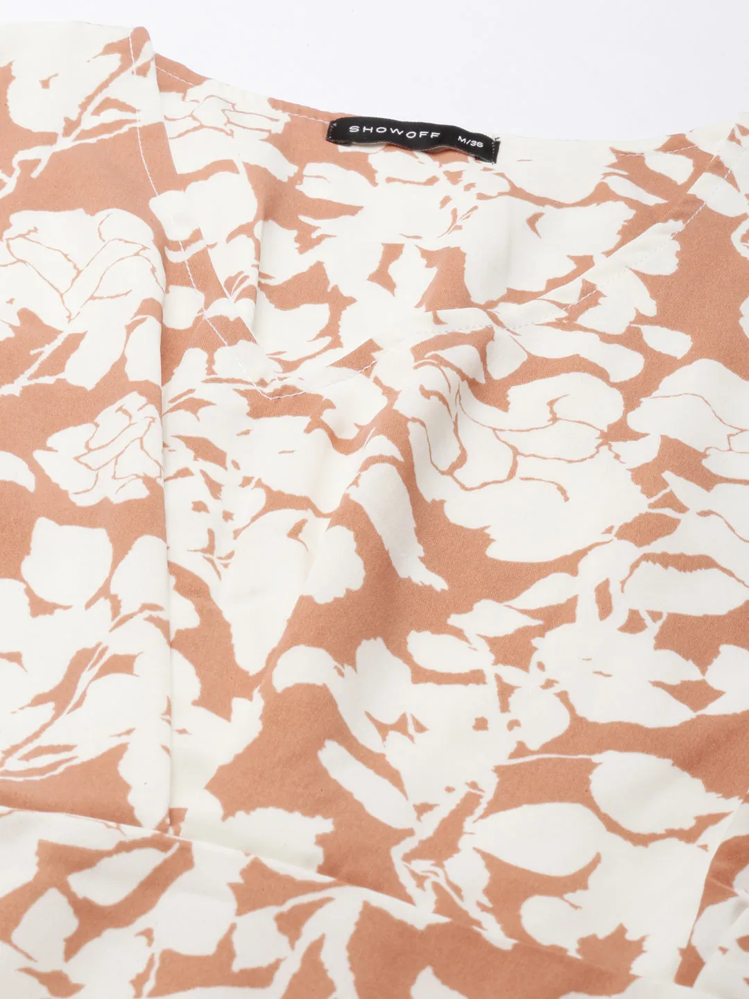 Women's Rust Floral Printed V-Neck Flared Sleeve Kaftan Dress Joy Glow