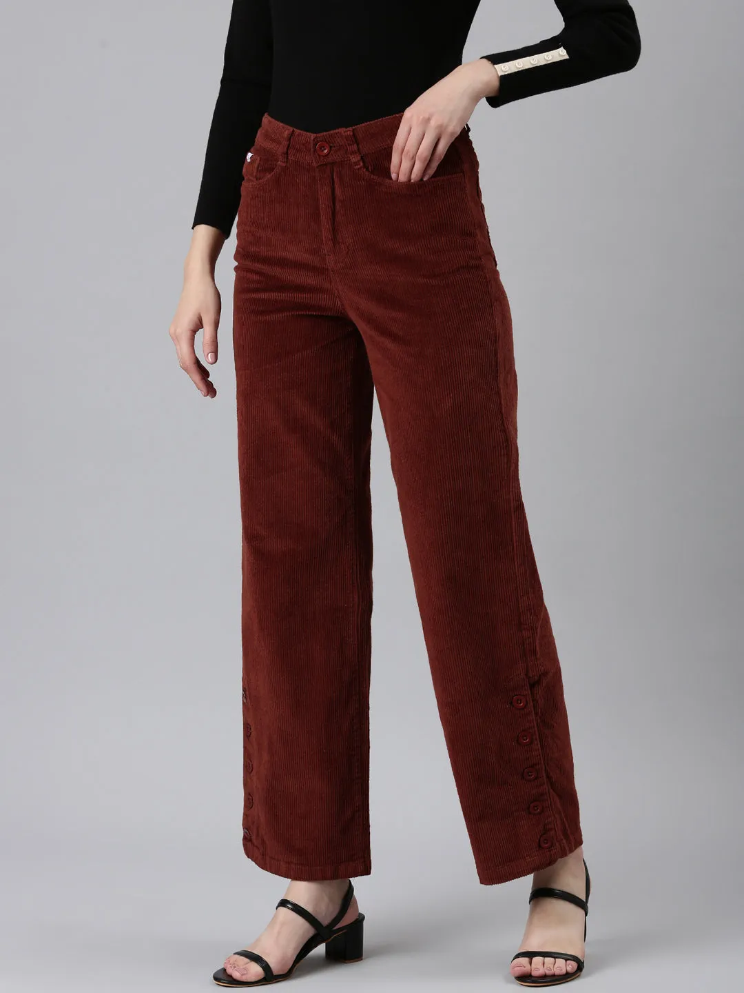 Cozy Wear Women's Rust Solid Parallel Trouser