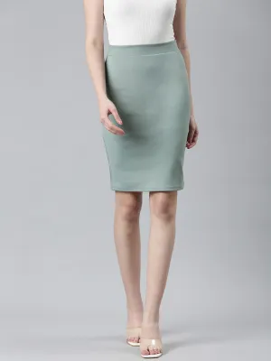 Soft Tones Women's Sea Green Above Knee-Length Pencil Skirt