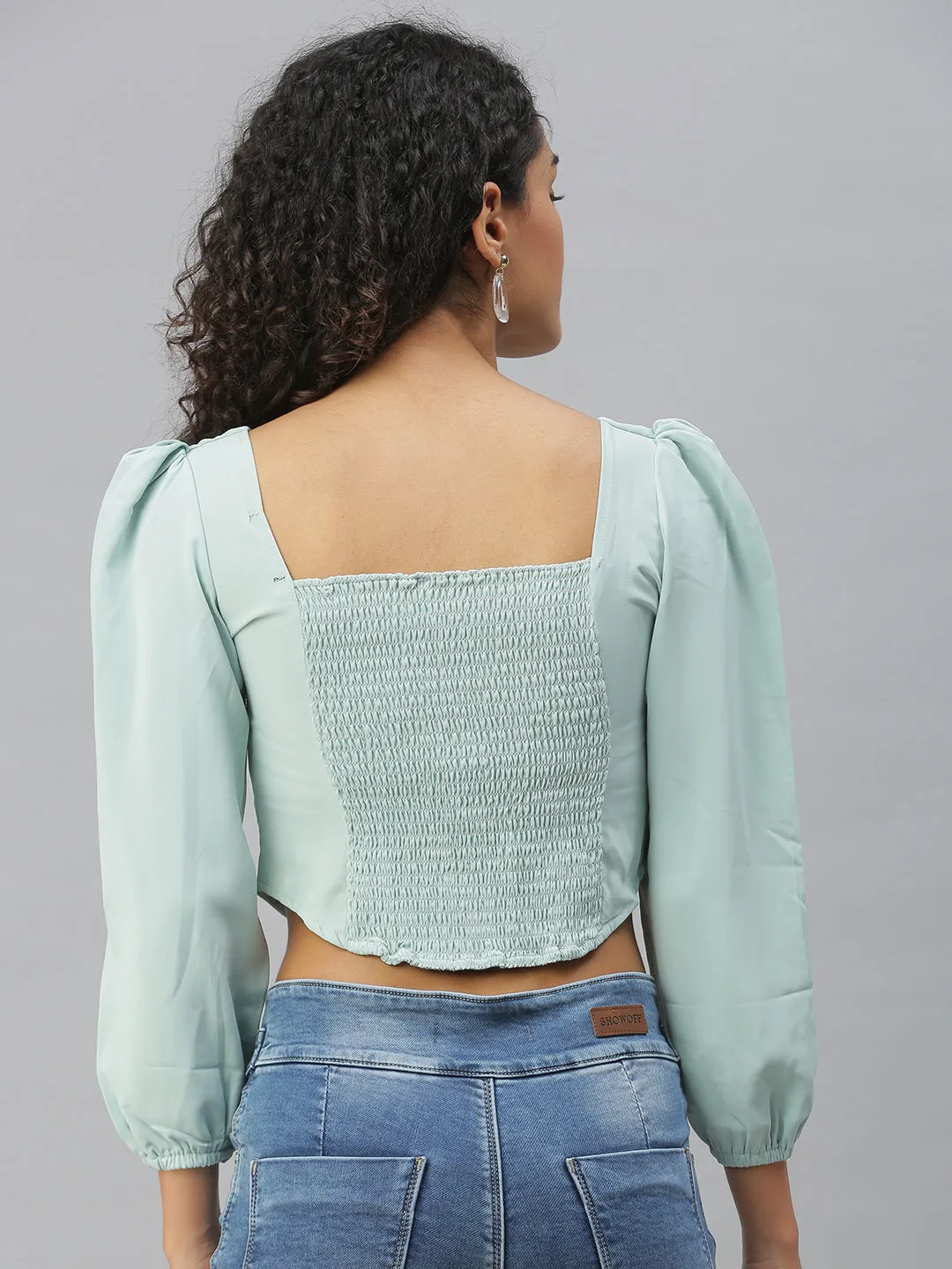 Trendy Comfort Wear Women's Sea Green Crepe Crop Top