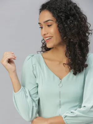 Easy Wear Style Eco Conscious Production Women's Sea Green Crepe Crop Top