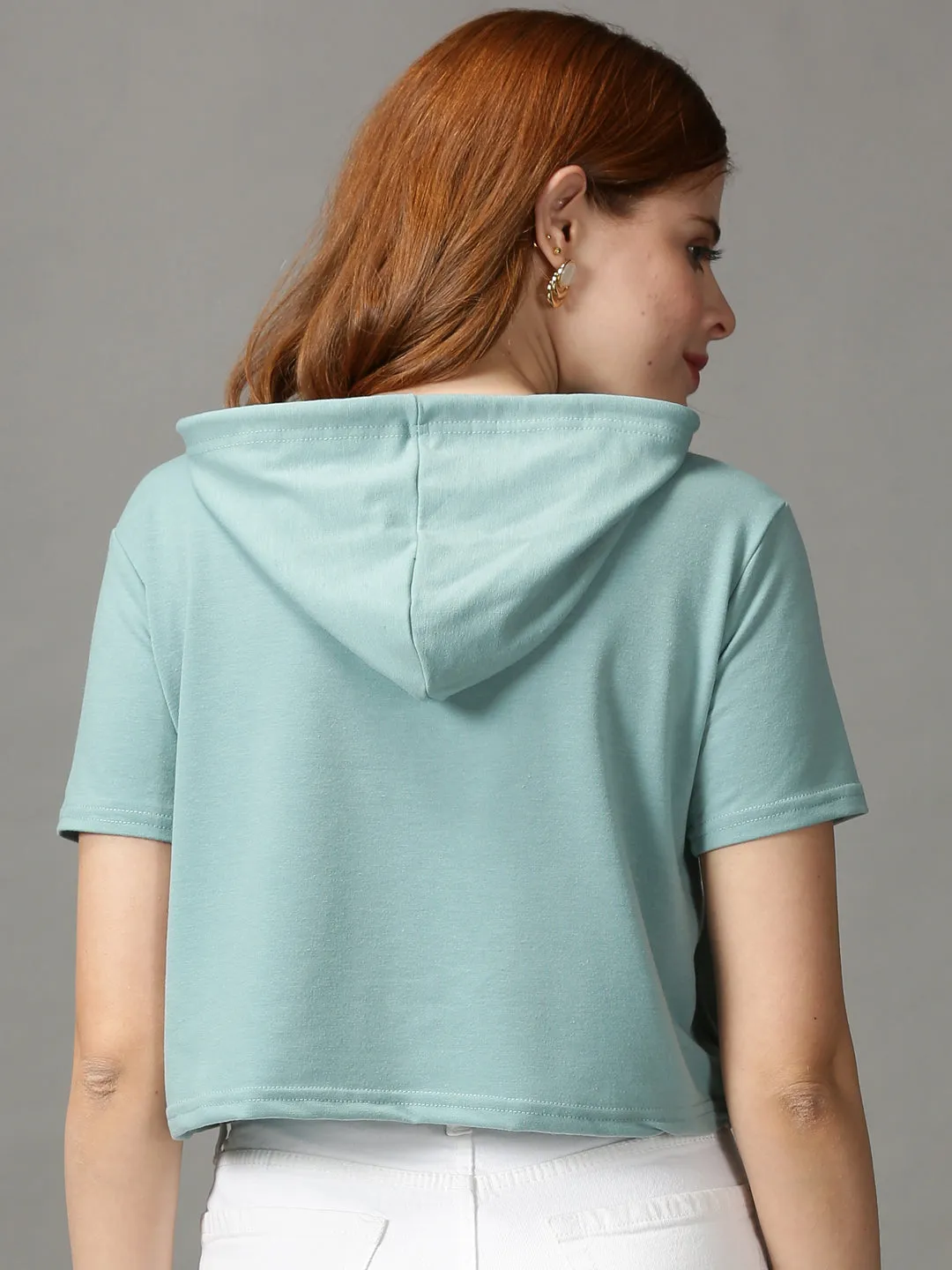 EcoFriendly Dye NeutralTonesCollection Women's Sea Green Hooded Crop Top