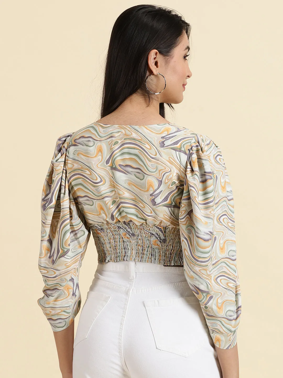 Comfort and Fit Women's Sea Green Printed Crop Top