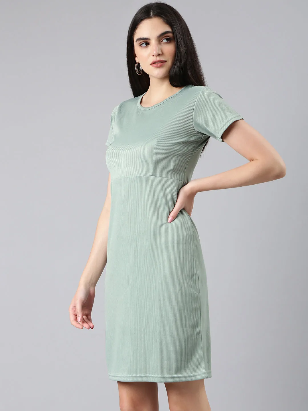 Women's Sea Green Ribbed Sheath Dress Family Glow Quiet Luxury