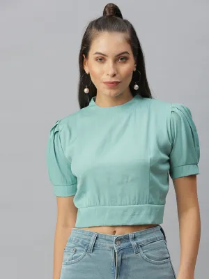 Cool and casual Women's Sea Green Styled Back Crop Top