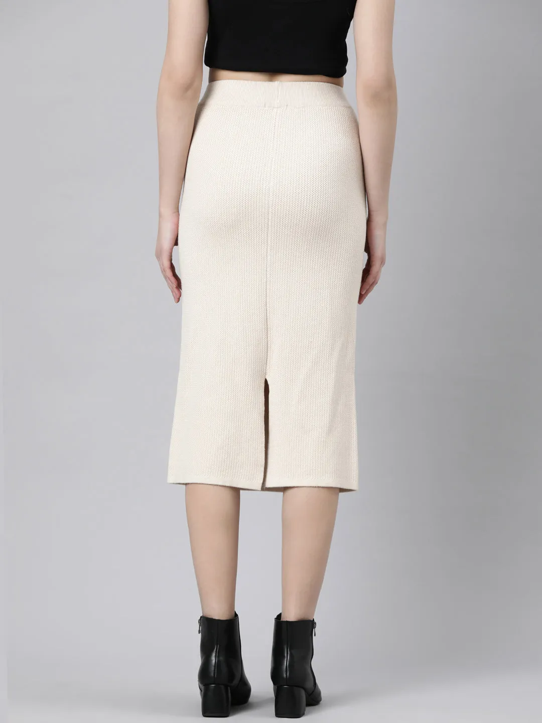 Bold Statement Women's Self Design Beige Straight Midi Skirt