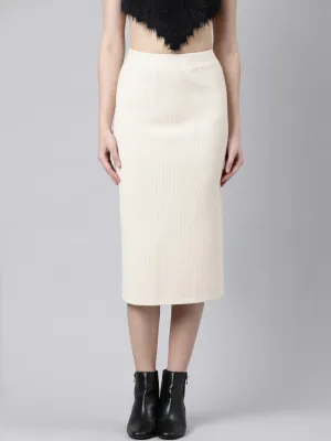 Year Round Style natural fiber Women's Self Design Beige Straight Midi Skirt