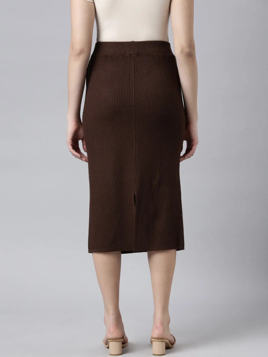 Outfit Moodboard Department Store Style Women's Self Design Brown Straight Midi Skirt