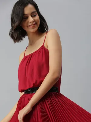 Women's Shoulder Straps Embellished Maxi Maroon Dress Sun-Protective Smart Lines