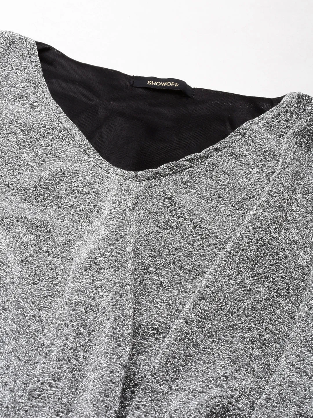 Halloween Women's Silver V-Neck Extended Sleeves Blouson Crop Top