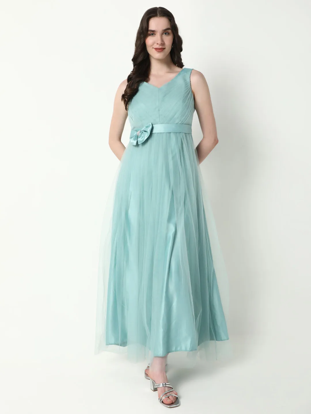 Women's Solid Sea Green Gown Dress Sophisticated Fit Light and breezy summer dress