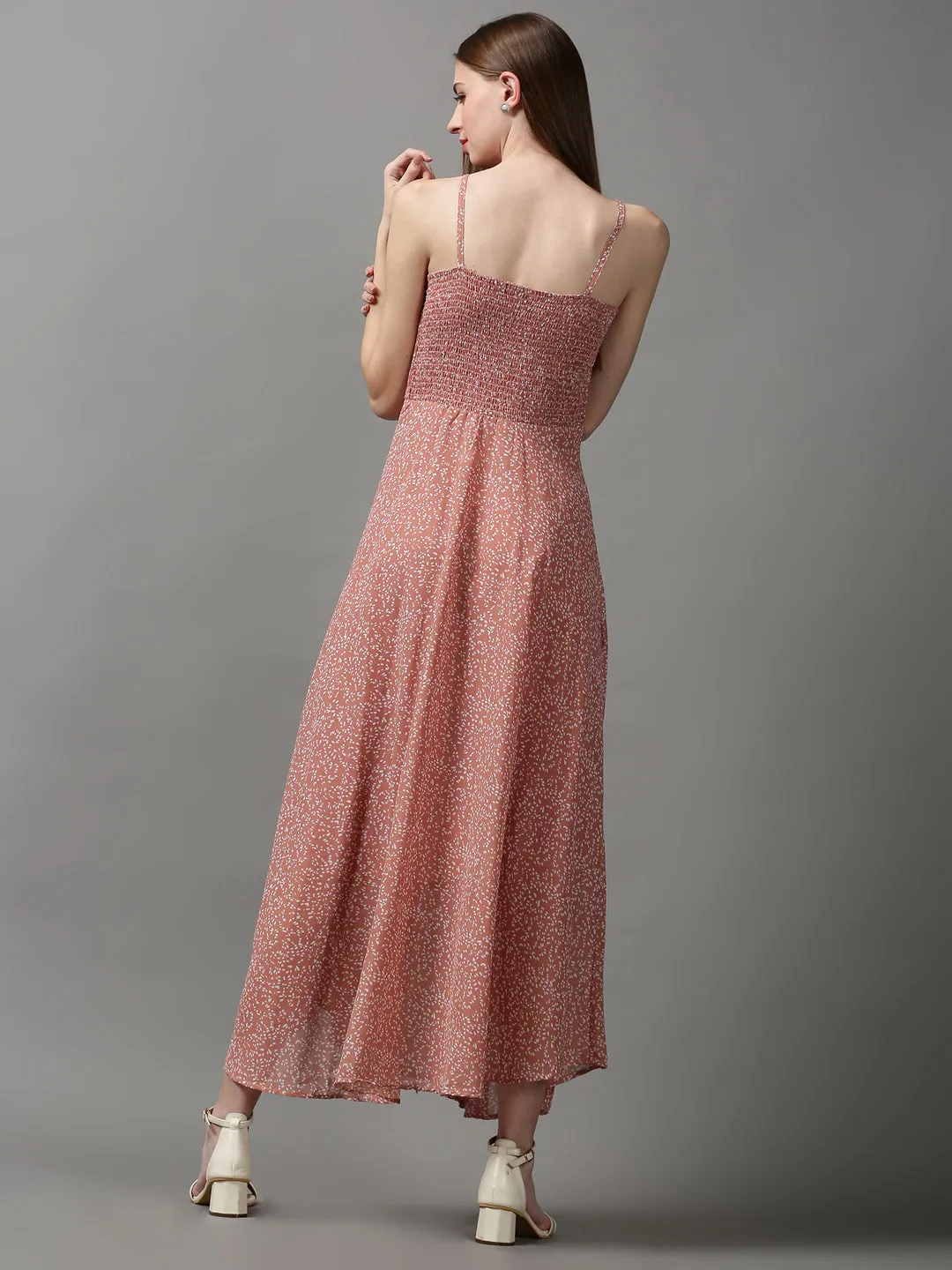 Women's Taupe Printed Midi Dress Light Weight New York