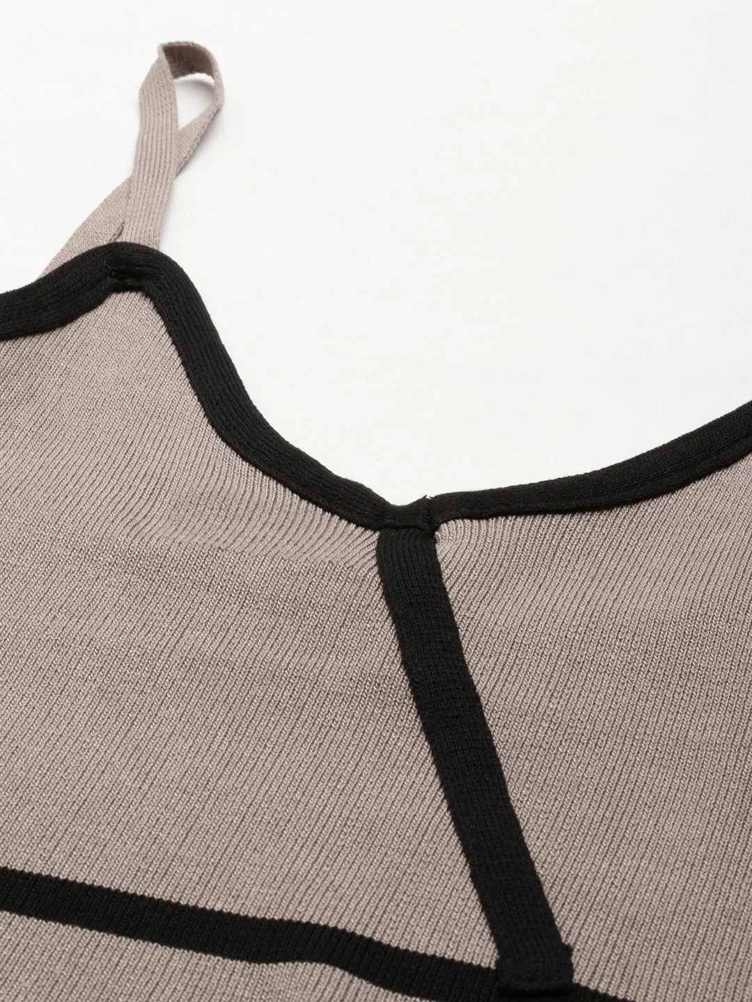 Women's Taupe Shoulder Straps Fitted Crop Top Durable Ribbed Hem