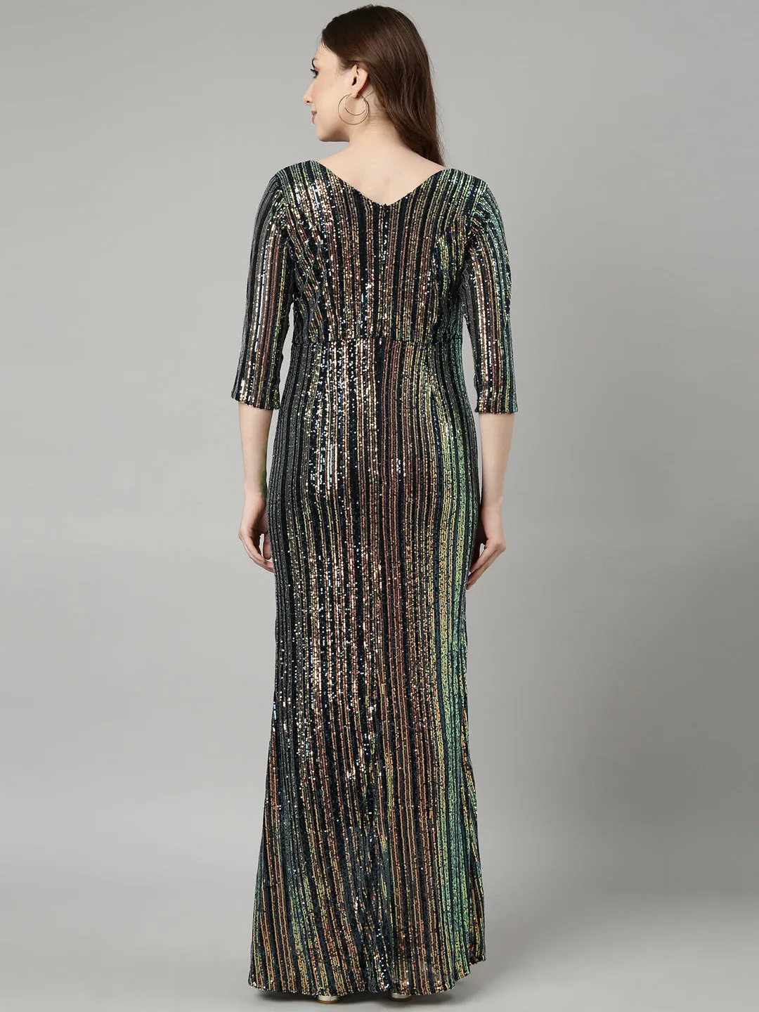 Women's Teal Embellished Maxi Party Wear Dress Fashion-Forward Elegant Waistband