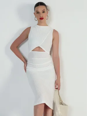 Timeless slip dress Midnight Mood Women's Textured White Cut-out Midi Bodycon Dress