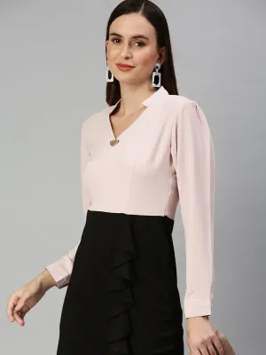 Everyday Ready Minimal Detail Women's V-Neck Solid Bodycon Pink Dress