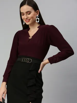 Unique Cut Draped Layer Women's V-Neck Solid Bodycon Violet Dress