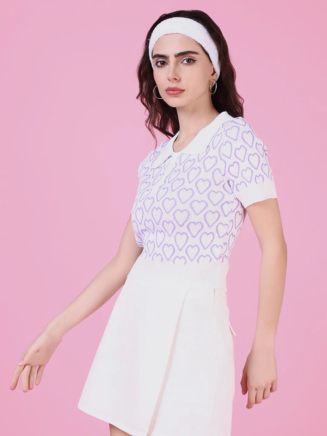 Women's Violet Shirt Style Crop Top Performance Wear