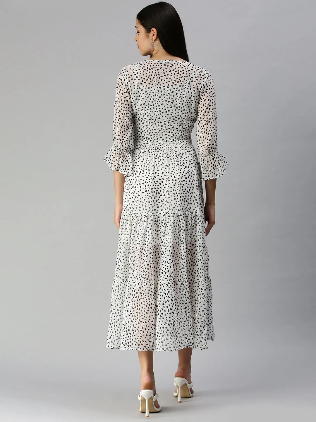 Gentle Texture Minimal Comfort Women's White Animal Chiffon Maxi Dress