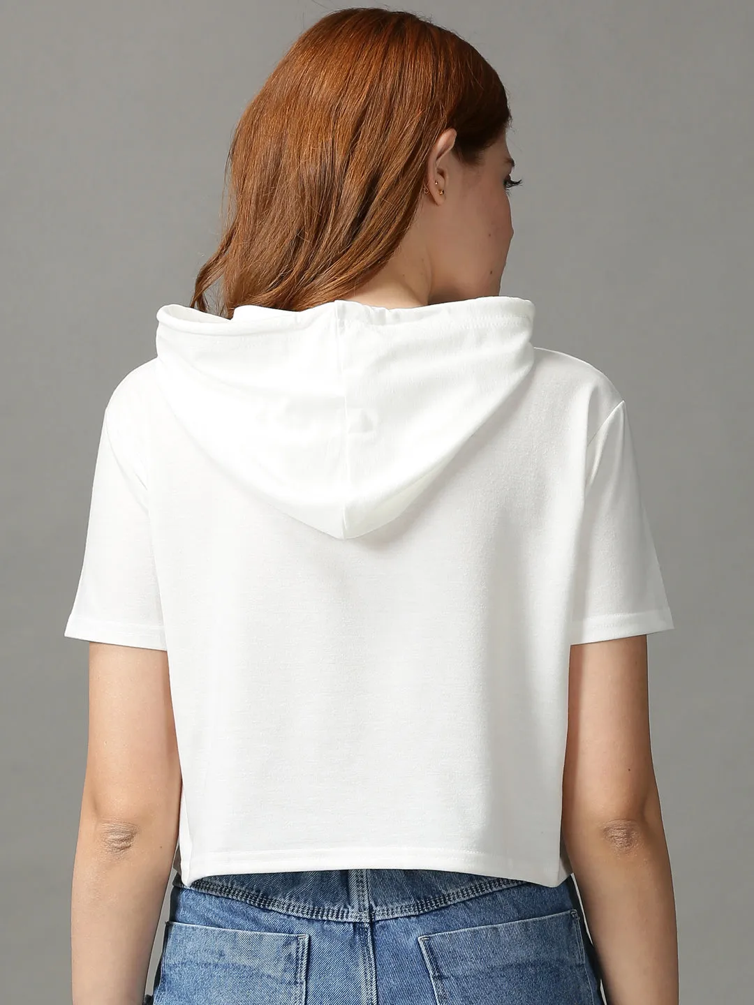 Roomy Comfort Subtle Details Women's White Boxy Hooded Top