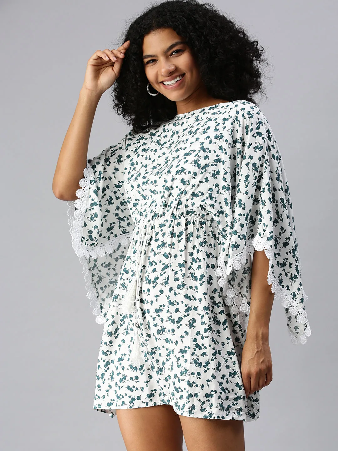 Neutral Look Women's White Floral A-Line Dress