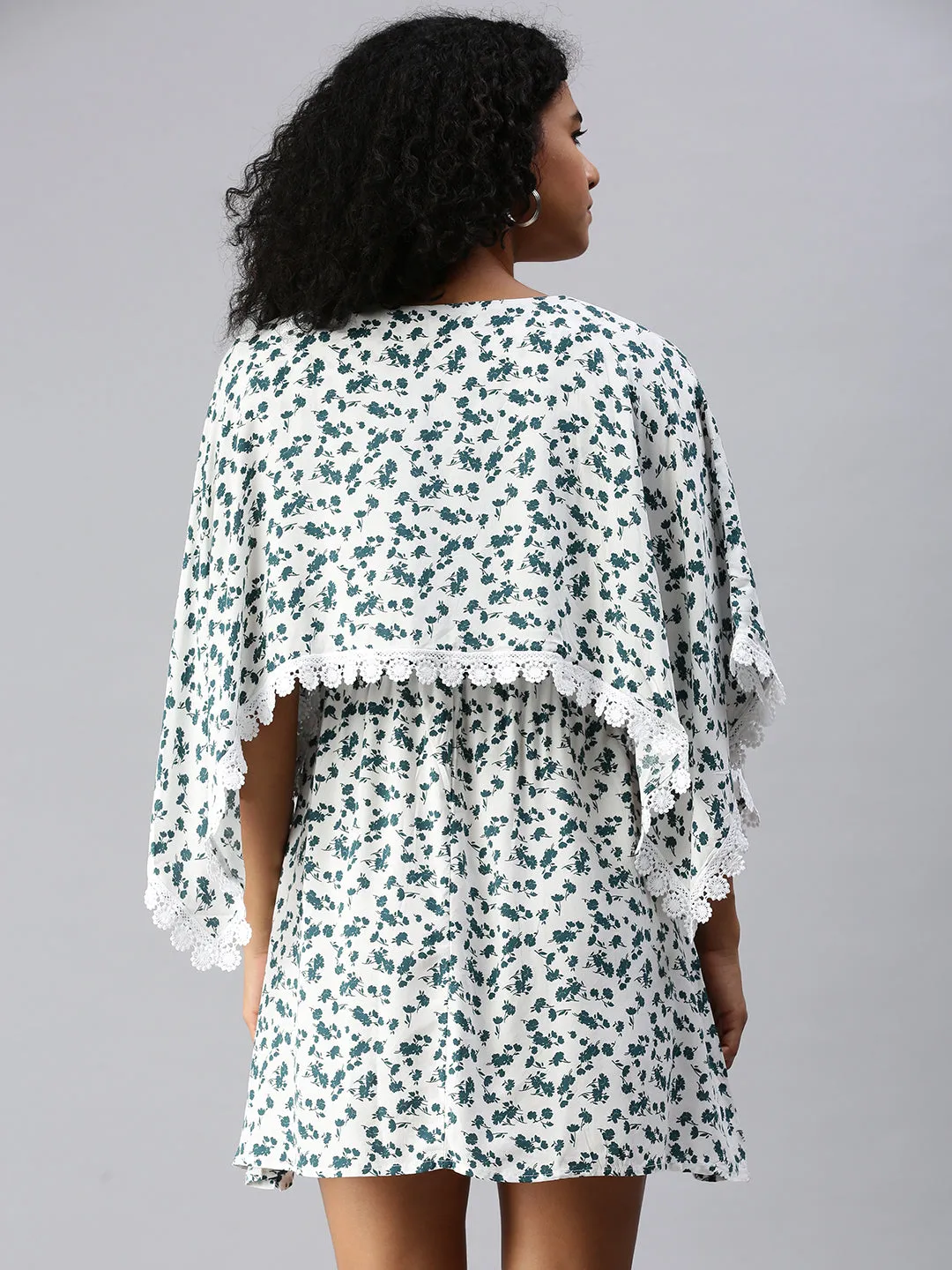 Women's White Floral A-Line Dress Sporty-Look