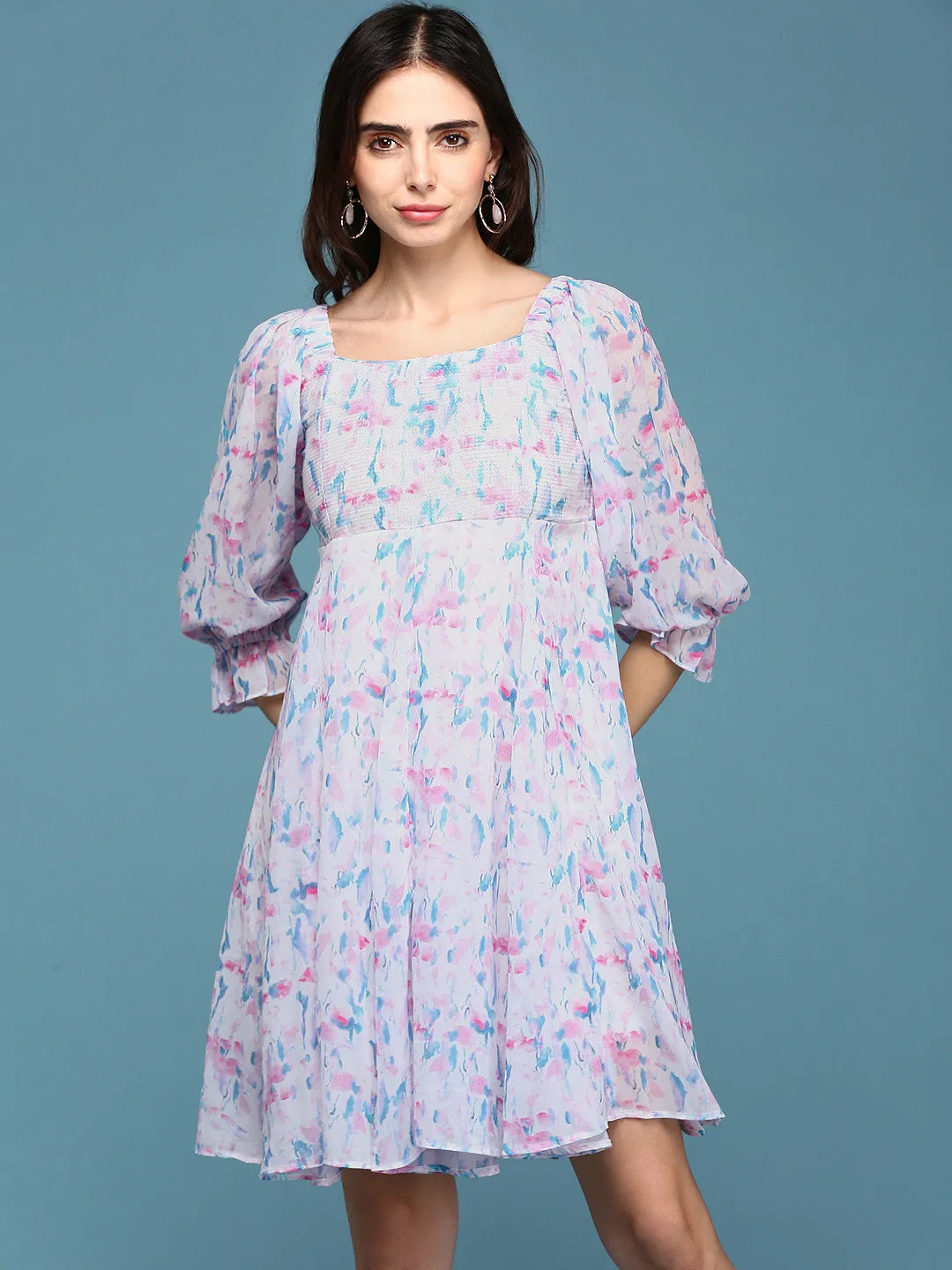 Women's White Floral Chiffon Fit & Flare Dress Flattering and Chic