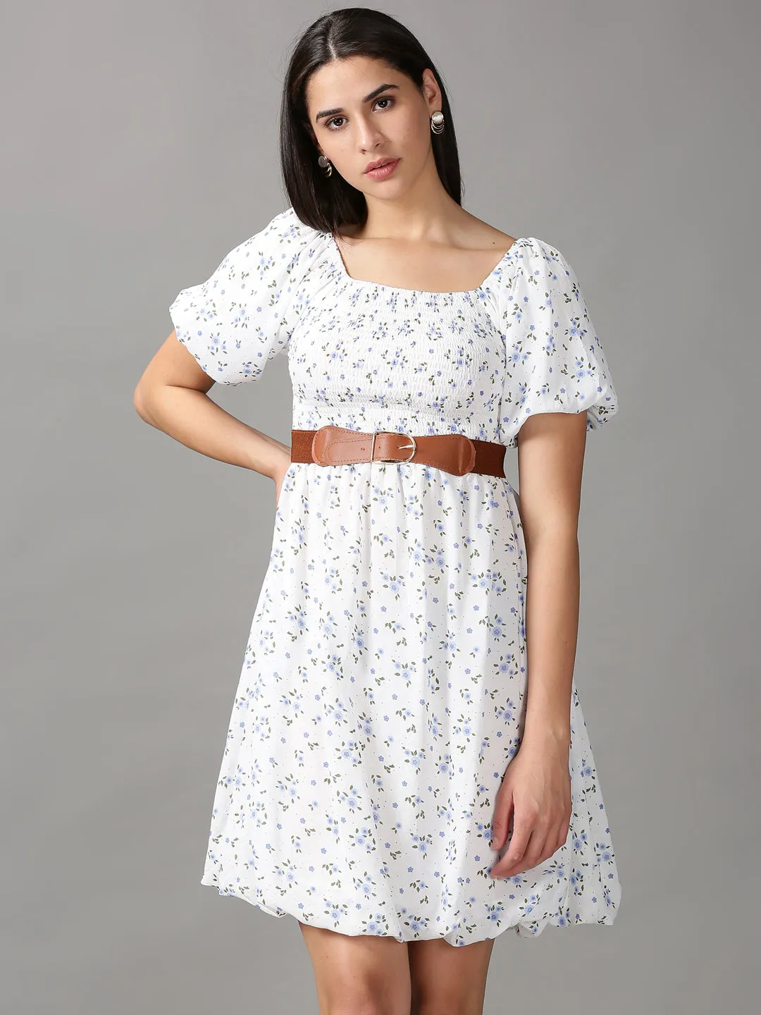 Women's White Floral Chiffon Fit & Flare Dress Refined Mood Beachwear