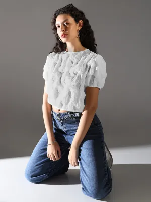 BreathableMaterial Outdoor Light Women's White Puff Sleeve Chiffon Crop Top