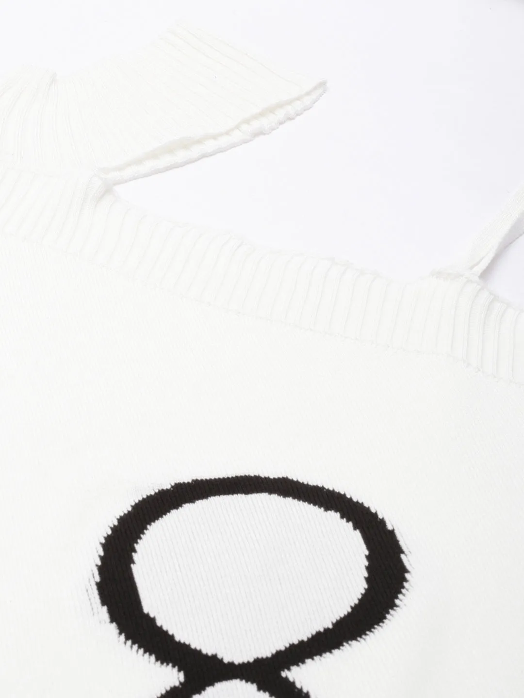 Women's White Self Design Choker Neck Top Breathable Active Wear